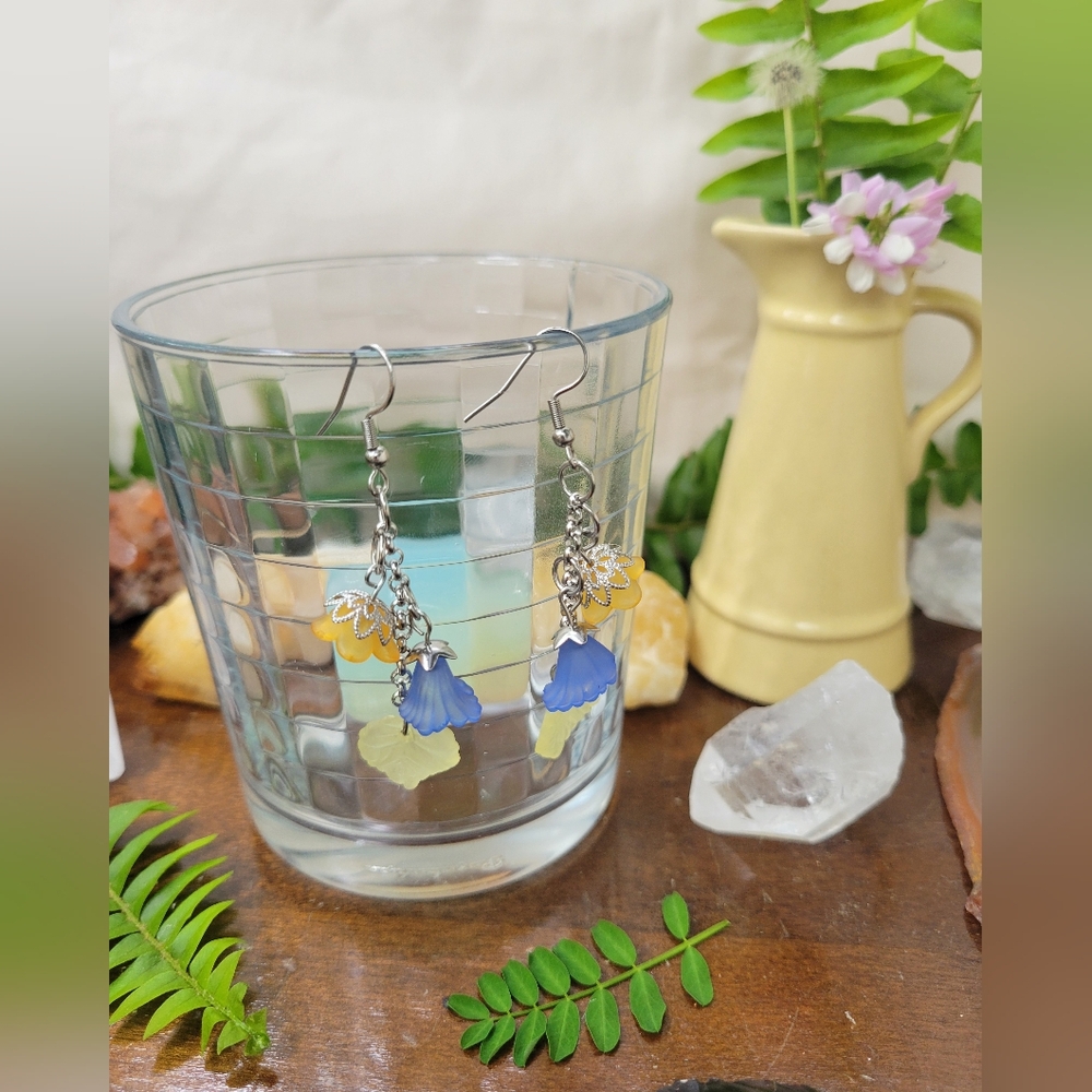 Orange/Blue/Yellow Fairy Bloom Earrings - Stainless Steel